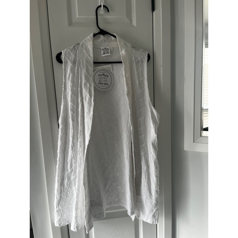 Parsley & Sage White Textured Chevron Fringe Open Front Vest XL NWT Lightweight